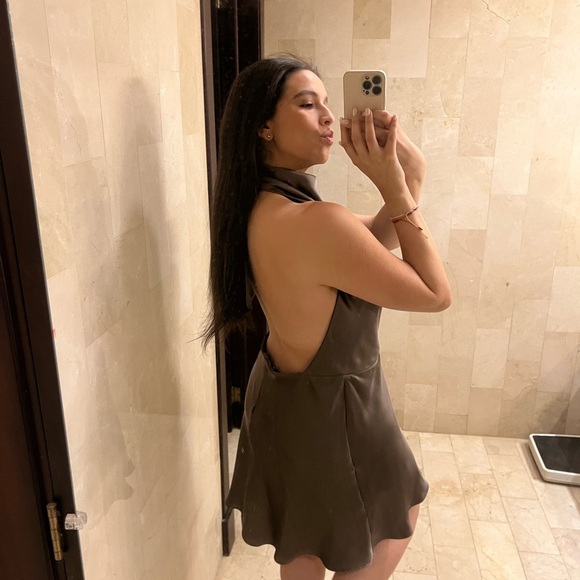 Satin Cowl Neck Slip Dress in Dark Brown - Picture 2 of 3